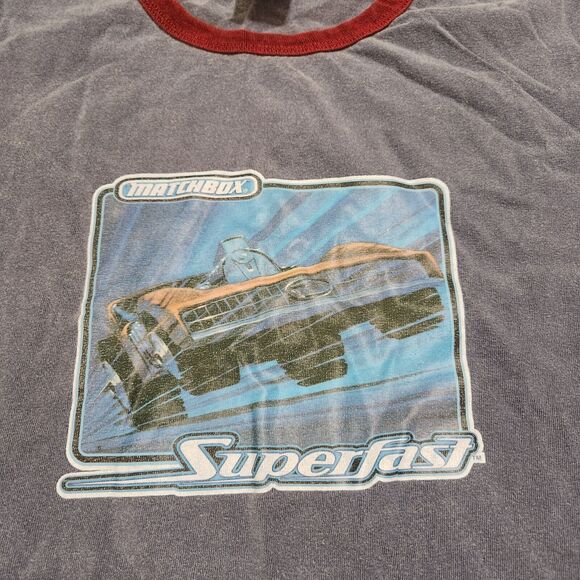 VTG 90s Y2K 2000s Matchbox Cars Superfast Mens L Large Car Ringer Promo T Shirt - Picture 4 of 9